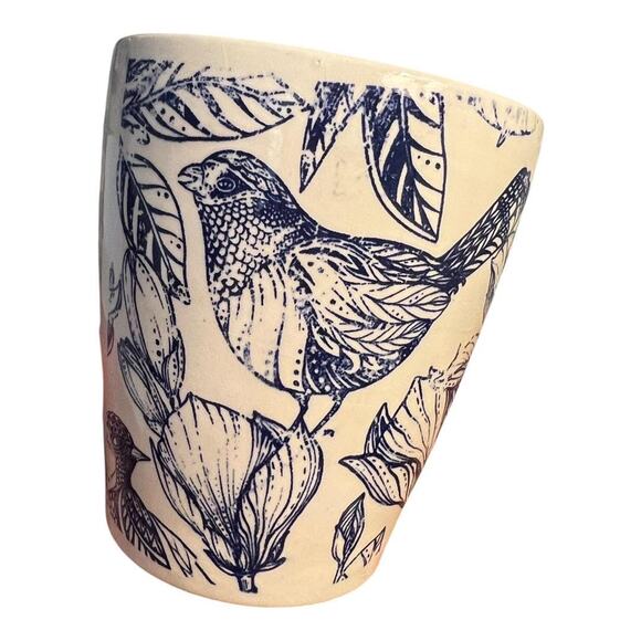 Blue & White Pottery Tumbler, Vase, Kitchen Utensil Holder/ Bird-PolkDot-Stripes - Picture 7 of 17